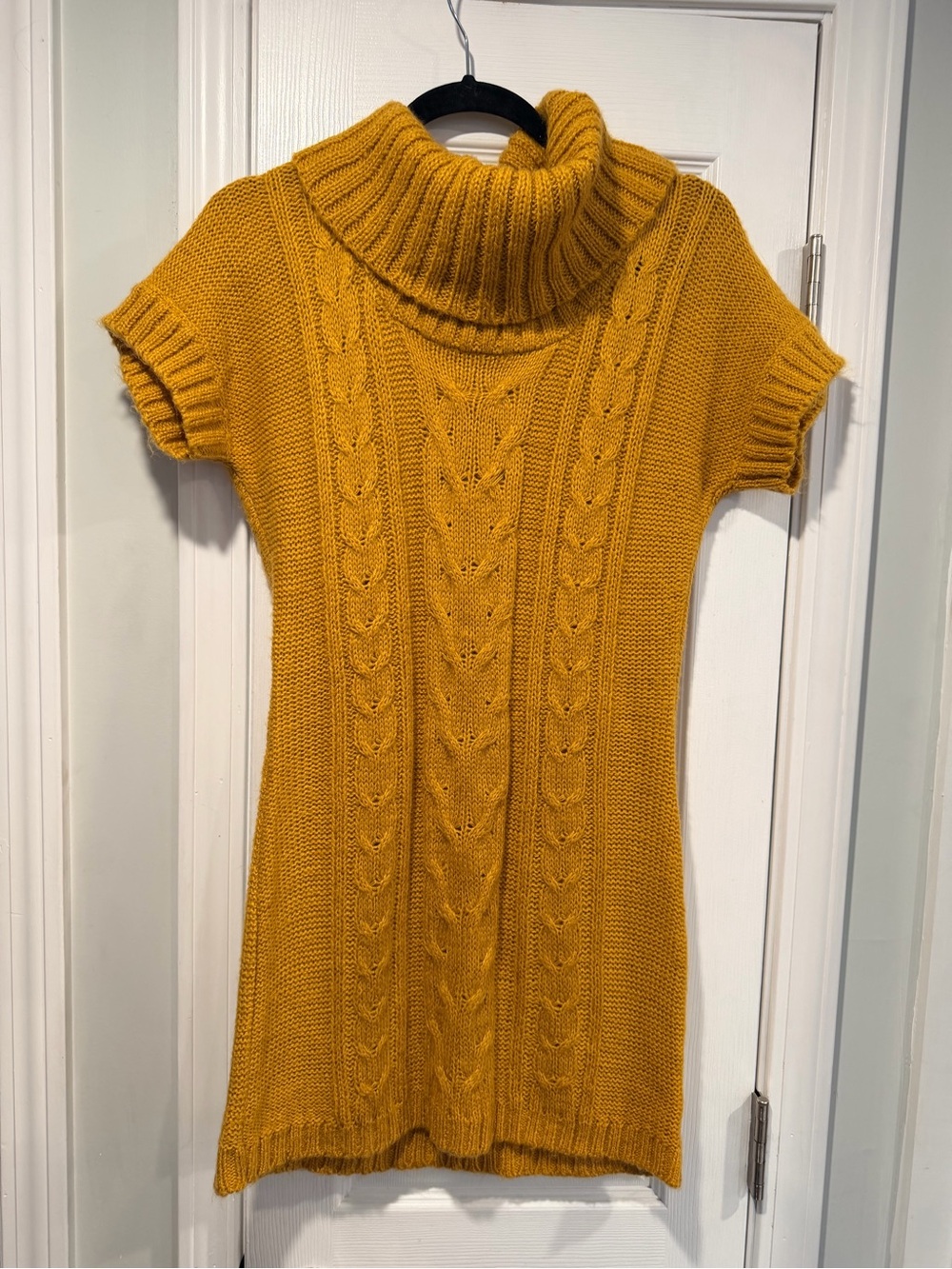 Pink Rose Size M Mustard Yellow Short Sleeve Cowl Neck Cable Knit Mini Dress